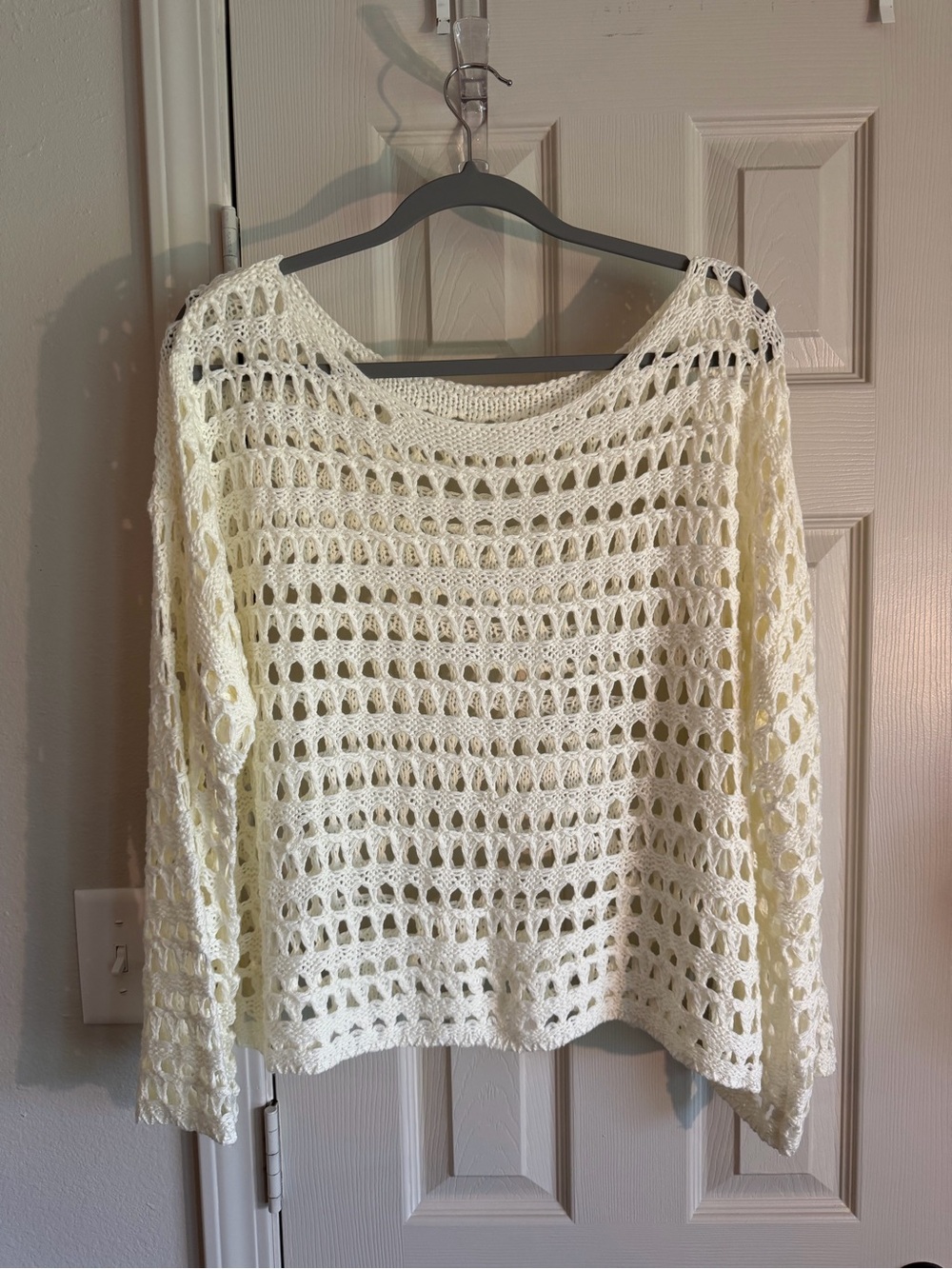 Cream Open-Knit Long Sleeve Sweater